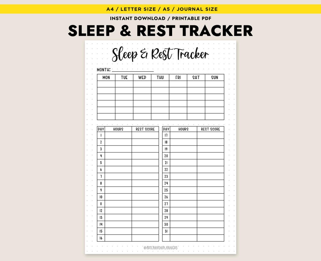 Sleep Tracker Printable Monthly Sleep Log Rest Journal Insert Wellness ...