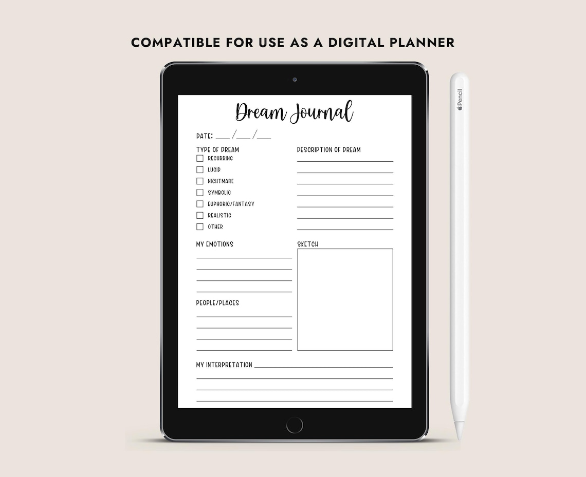 Printable Dream Journal Page Log Template PDF Instant Download Sleep ...