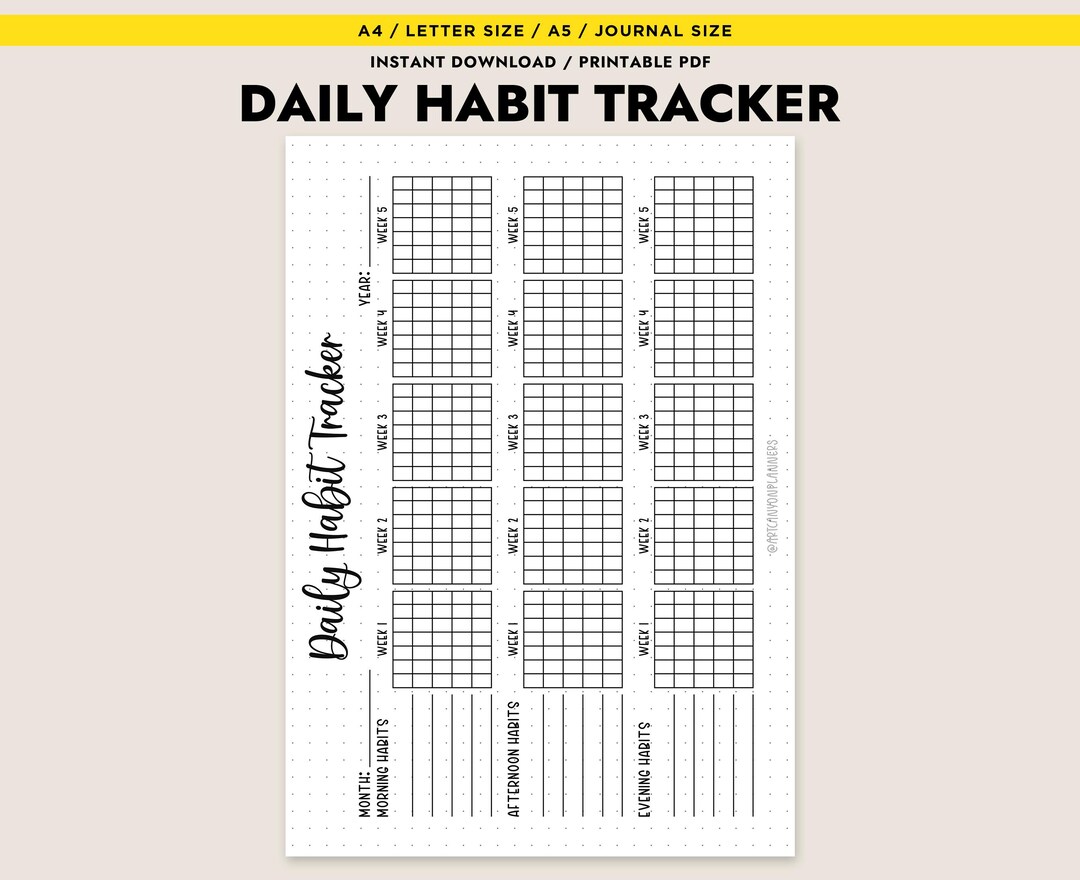 Daily Habit Tracker Printable Planner A4 A5 Letter Journal Size Instant ...