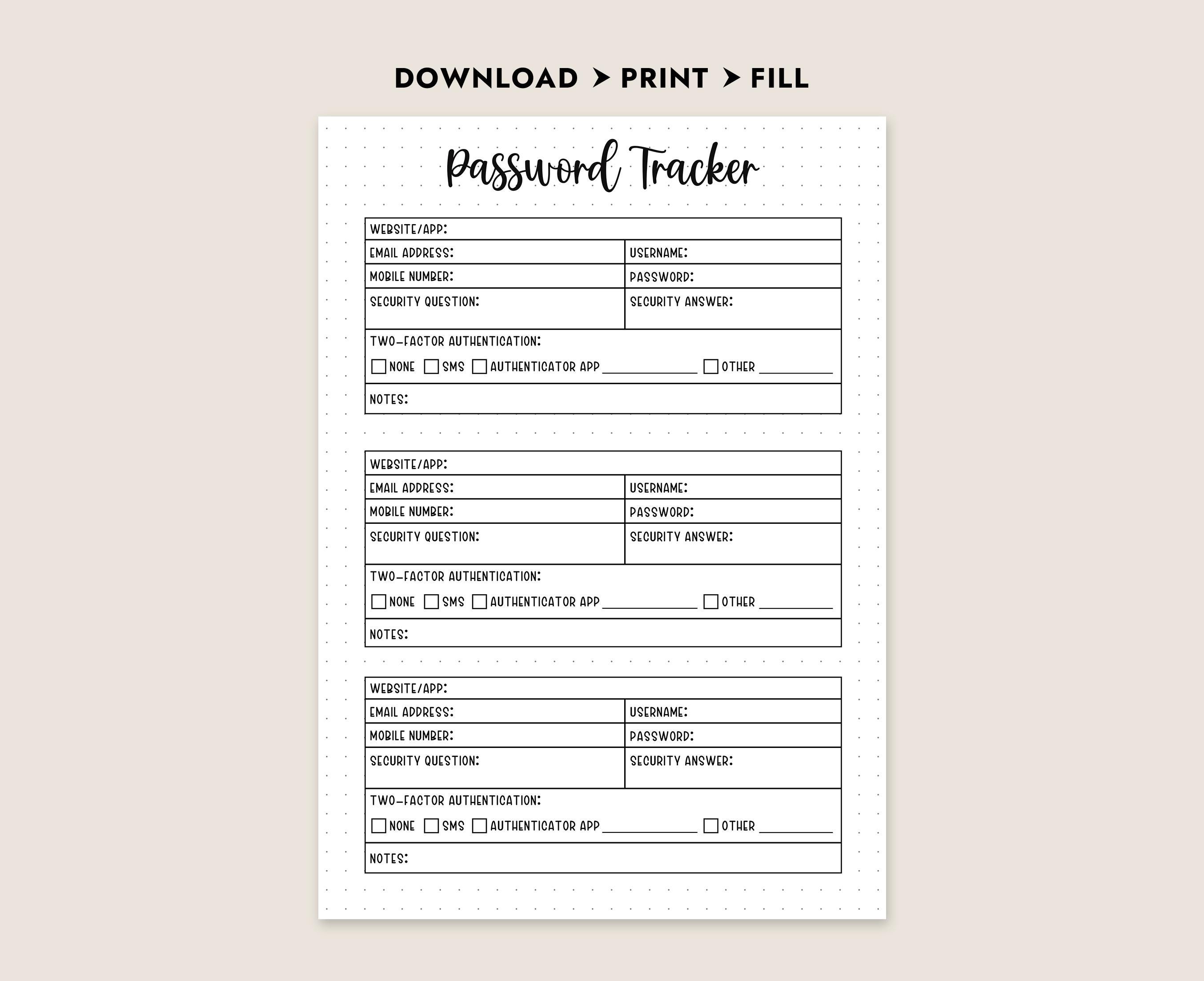 Printable Password Tracker Log Password Keeper Organizer A4, A5, Letter ...