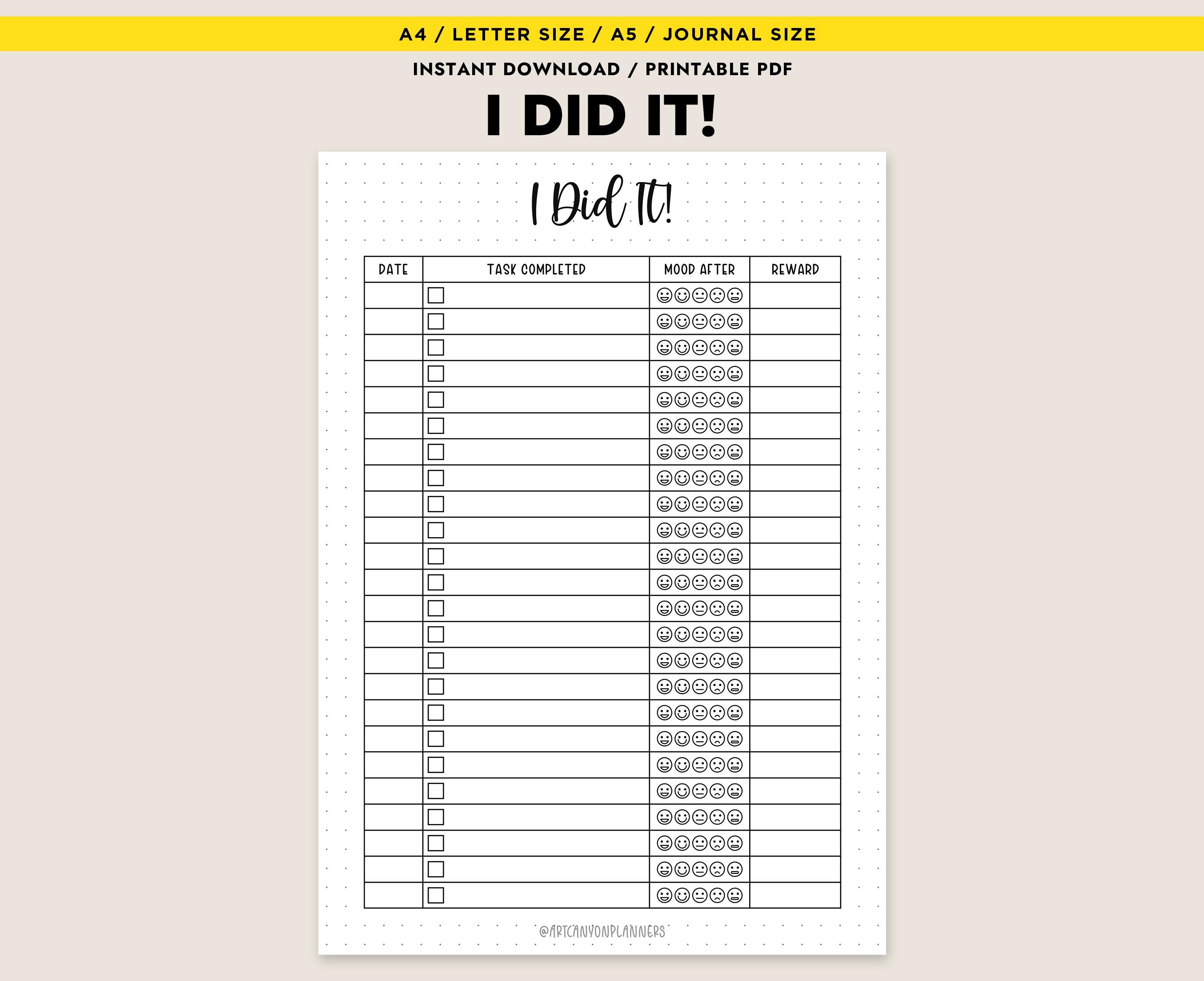 やった！」チャート 印刷可能なタスクトラッカー 気分と報酬ログプランナー A4 A5レターサイズ挿入 - Etsy 日本