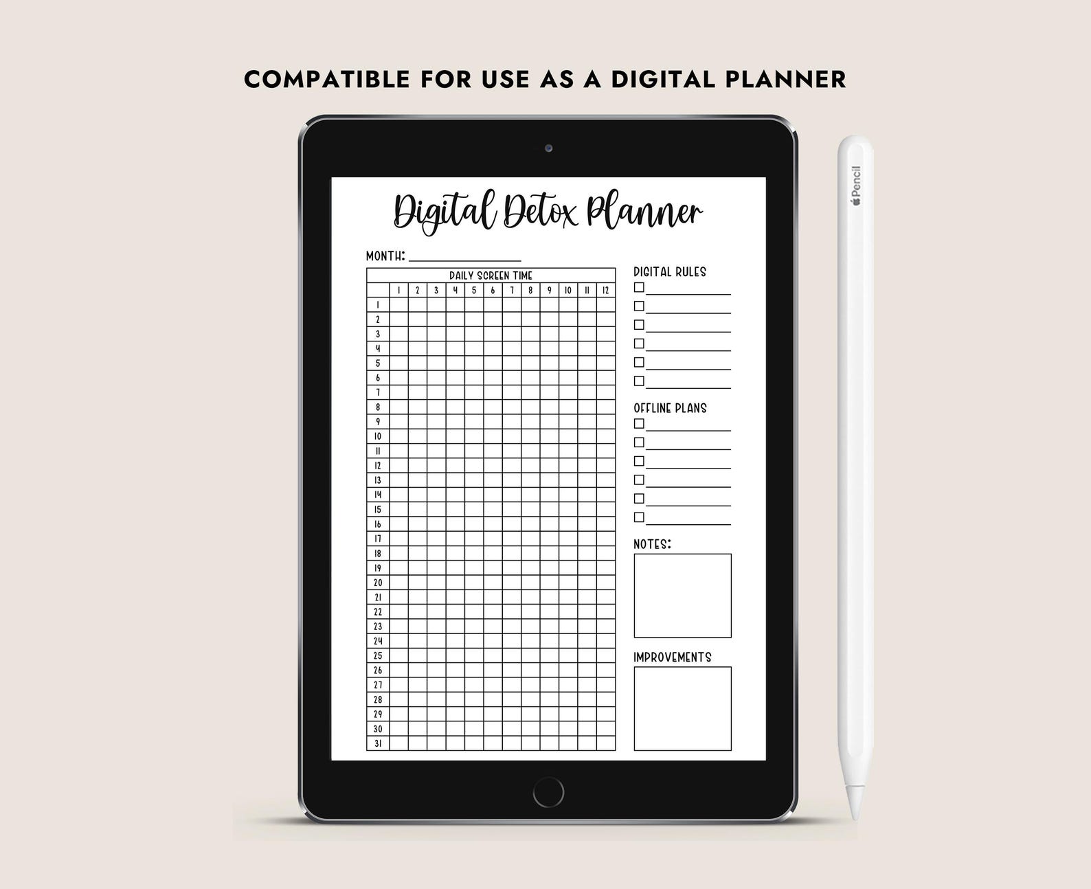 Digital Detox Planner Printable Screen Time Tracker Monthly Log A4 A5 ...