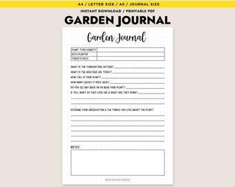 Diario del giardino stampabile Registro delle piante Planner di giardinaggio Inserisci diario in formato A4 A5 Download immediato