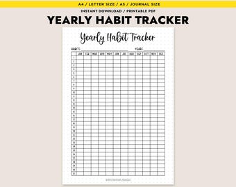 Yearly Habit Tracker Printable PDF Planner Insert A4 A5 Letter Size Instant Download Goal Setting Tool