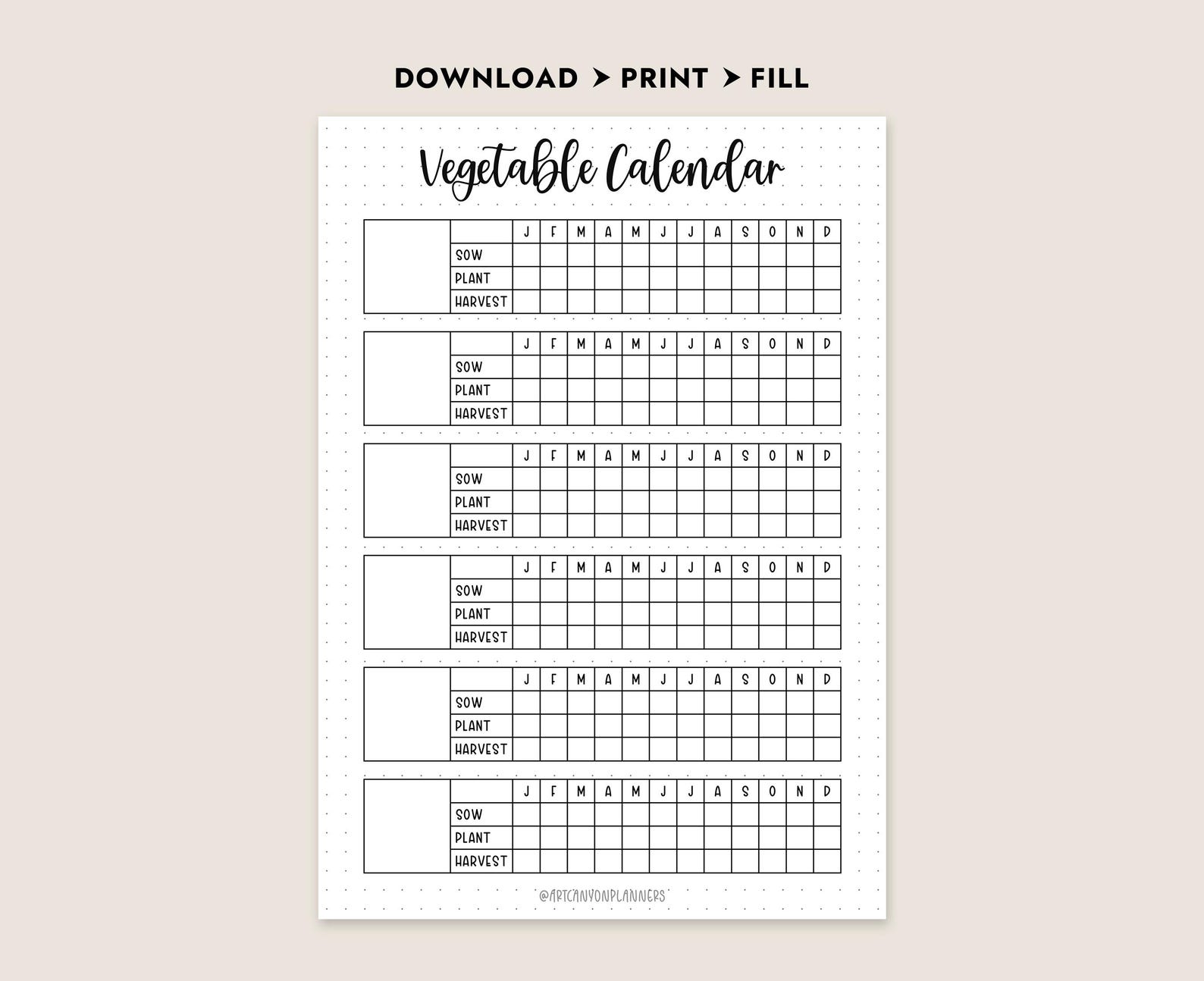 Vegetable Calendar Printable Garden Planner Planting Guide Sow Harvest ...