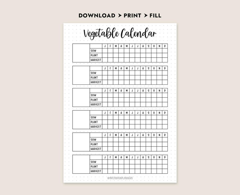 Vegetable Calendar Printable Garden Planner Planting Guide Sow Harvest ...