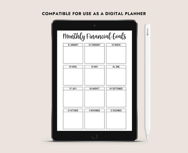 Monthly Financial Goals Printable Planner A4 Letter A5 Journal Finance ...