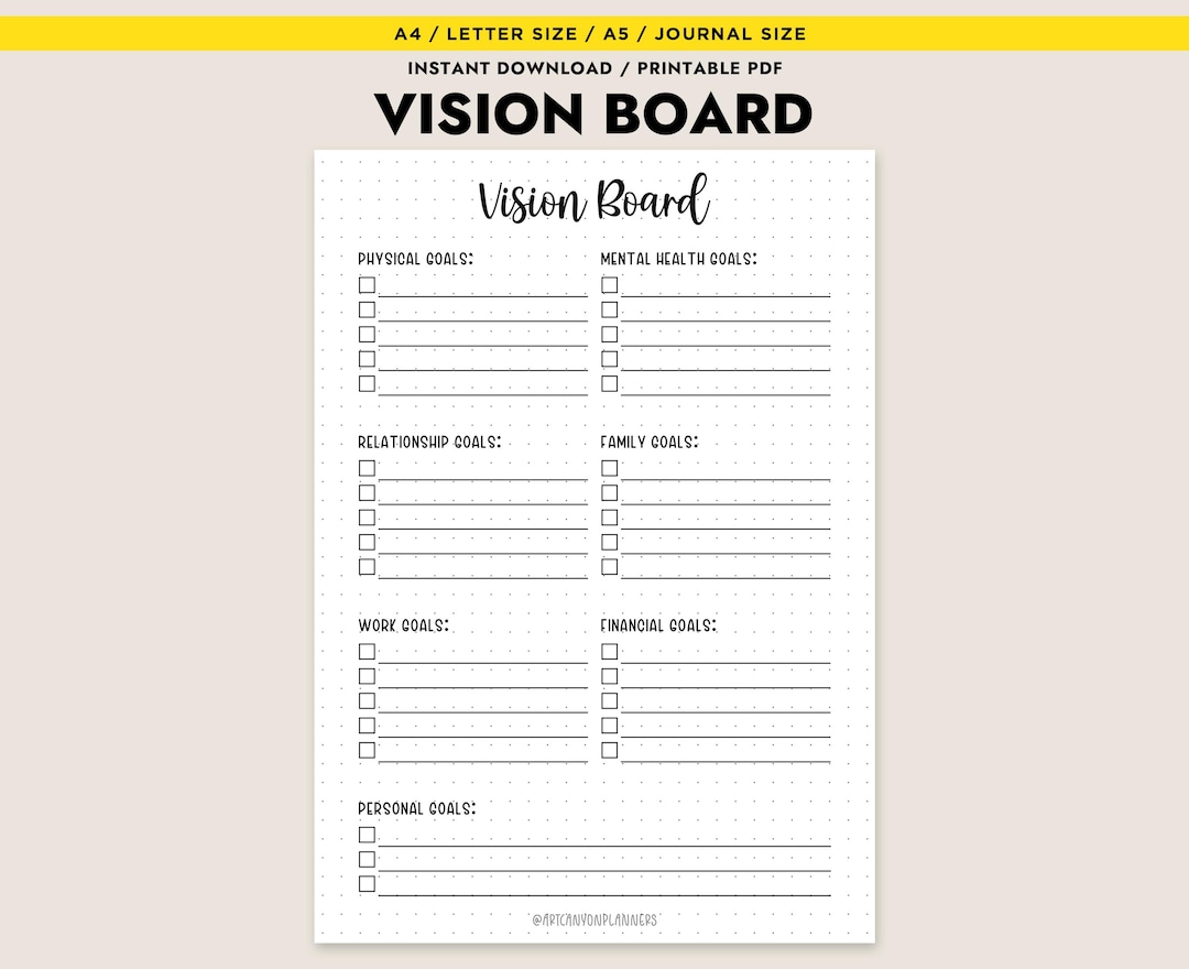 Printable Vision Board Goal Setting Template A4 A5 Letter Journal PDF ...