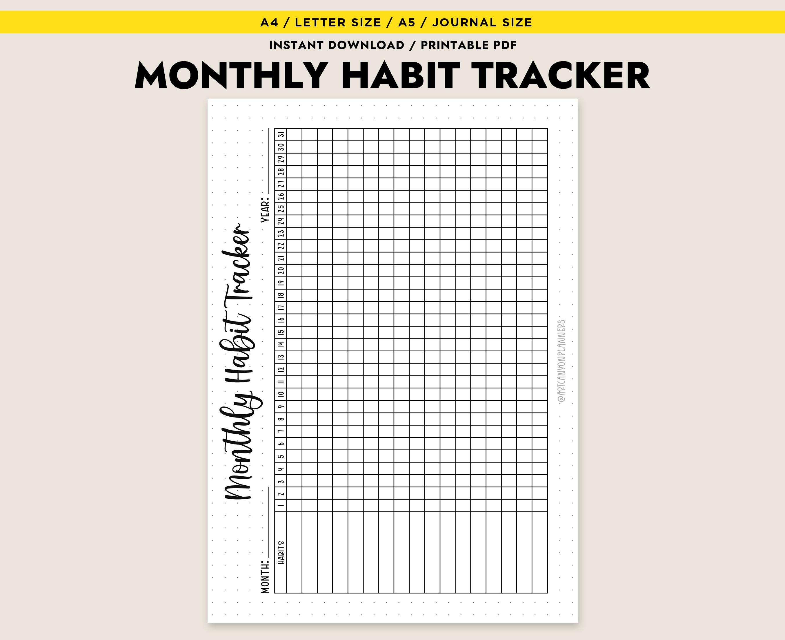 Monthly Habit Tracker Printable PDF Instant Download A4 Letter A5 ...
