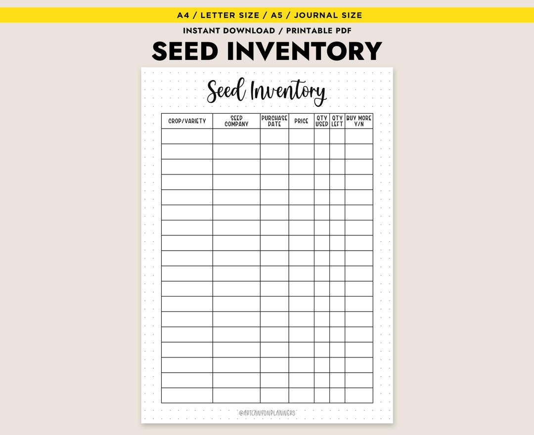 Seed Inventory Printable Garden Planner Log Tracker A4 A5 Letter PDF ...