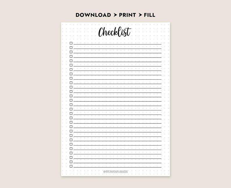 Printable Checklist Template to Do List Instant Download A4 A5 Letter ...