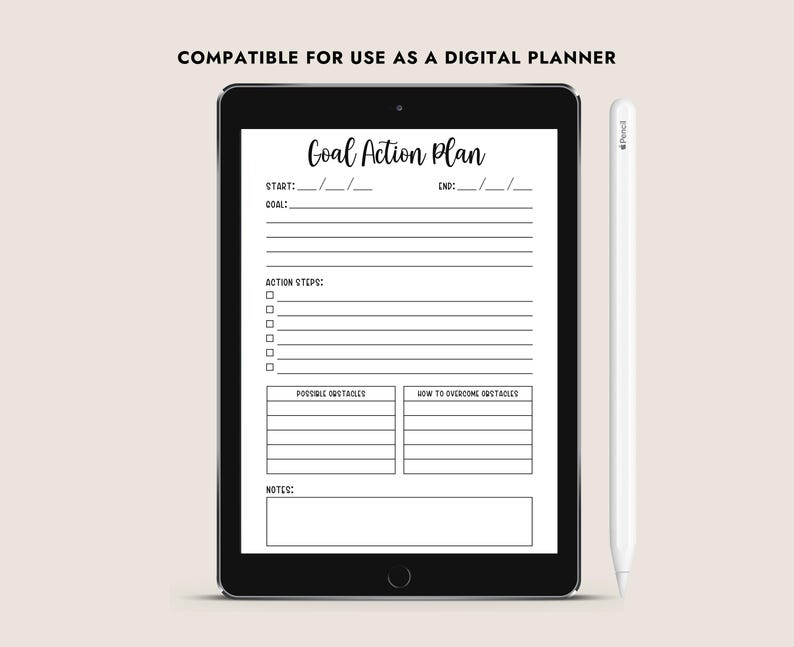 Goal Action Plan Printable PDF Daily Weekly Monthly Planner Template ...