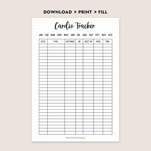 Cardio Routine Print Off Cardio Tracker Printable PDF Workout Exercises Digital Printable ...