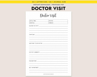 Printable Doctor Visit Planner Medical Appointment Tracker Health Log A4 A5 Letter Journal Size Instant Download PDF