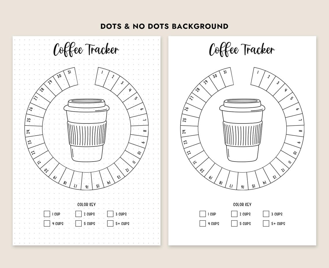 Coffee Tracker Printable Journal Page Planner Monthly Health Tracker ...