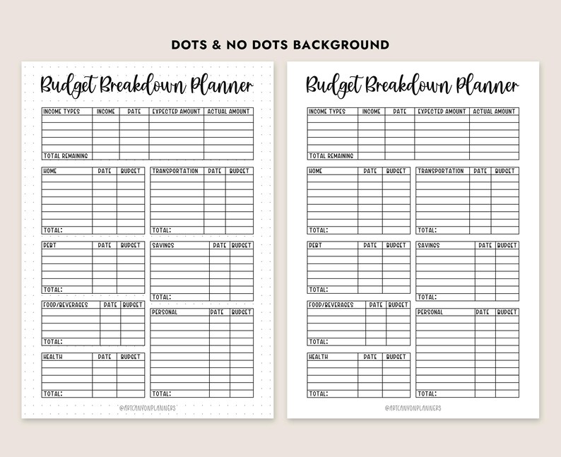 Budget Breakdown Planner Printable PDF Paycheck Breakdown Template ...