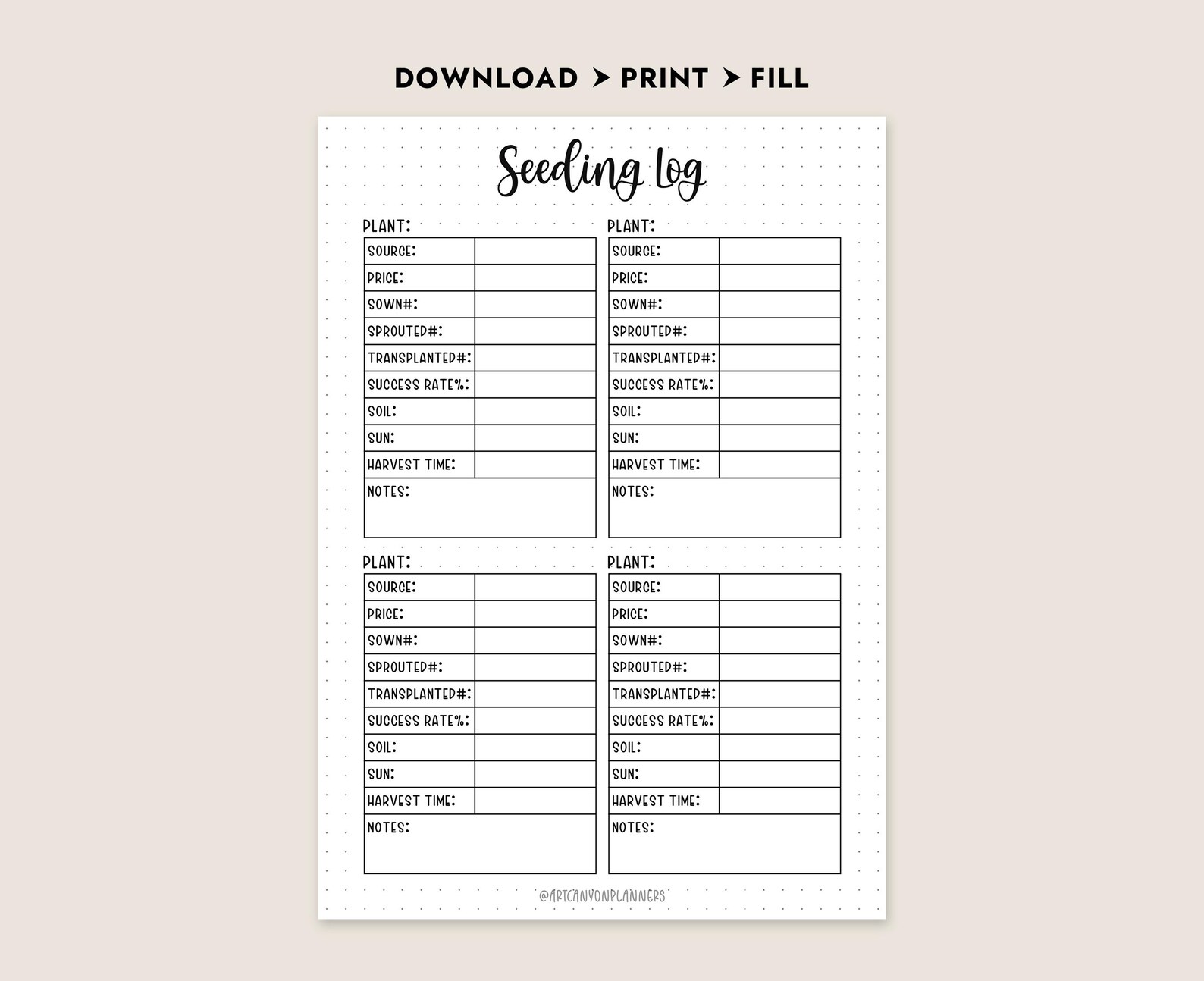 Seeding Log Printable Seed Starter Tracker A4 A5 Letter PDF Instant ...