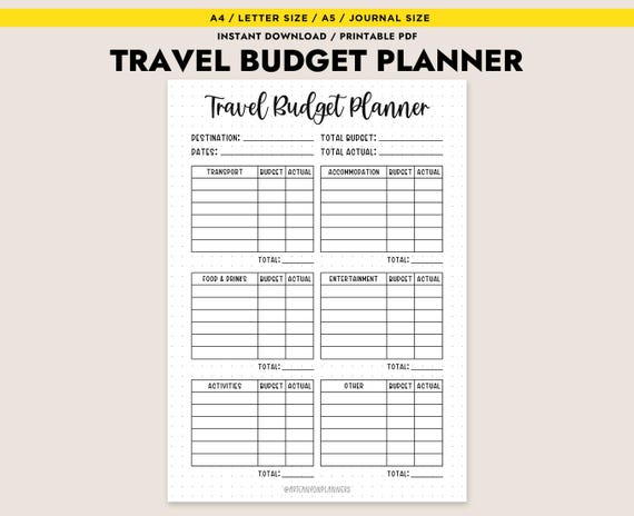 Printable Travel Budget Planner A4 Letter A5 Vacation Expense Tracker Trip Budget PDF