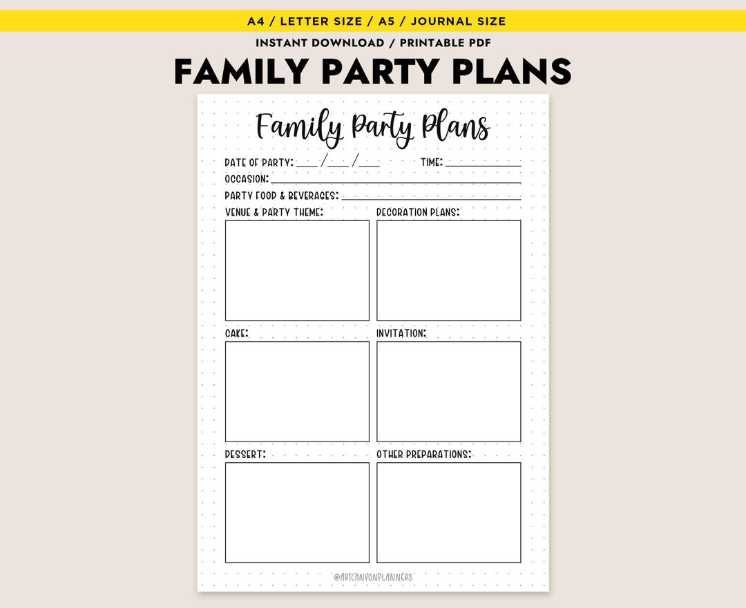 Family Party Planner Printable PDF Event Organizer Birthday Prep ...