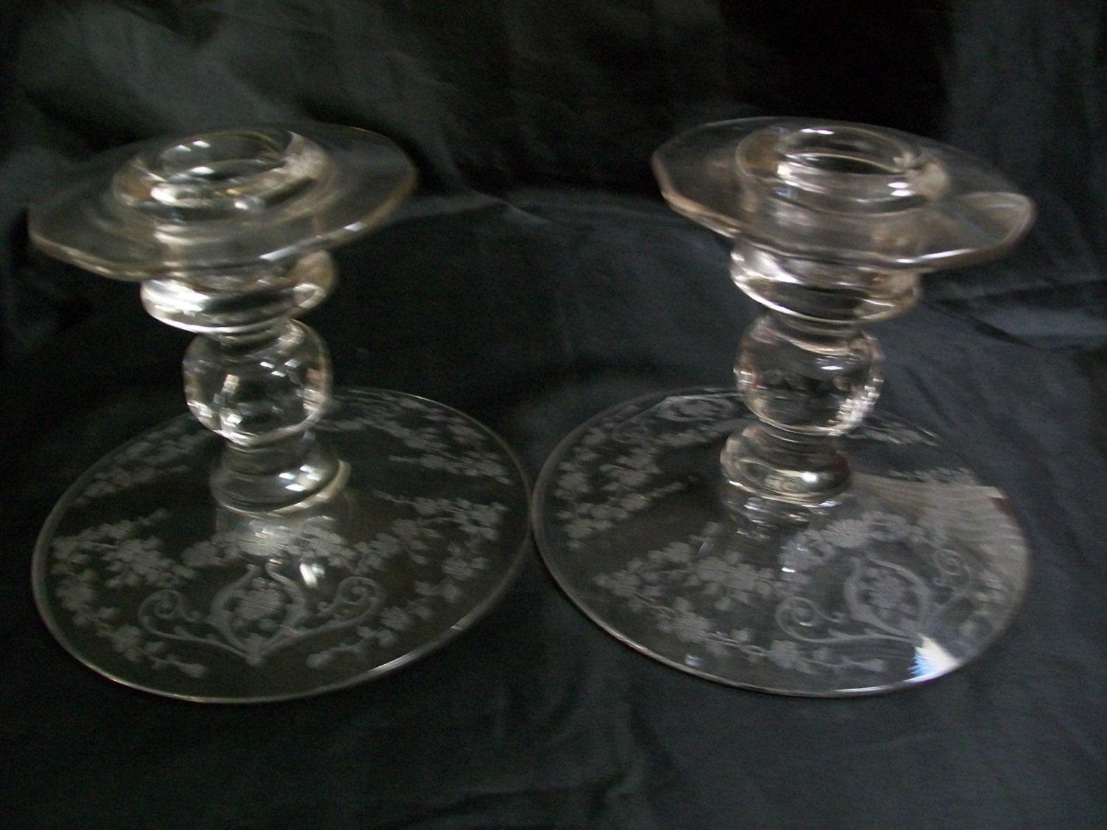 Heisey Pair of Candle Holder Clear Glass Etched With Tiny Etsy