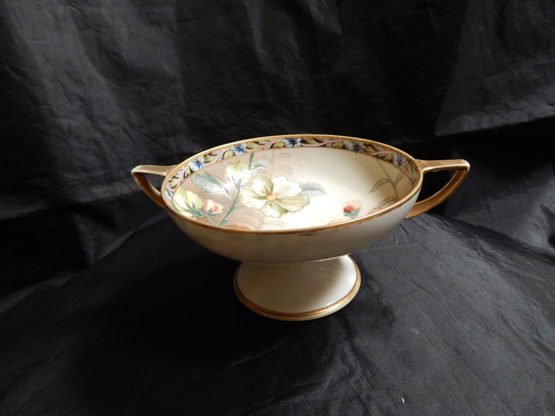 Nippon 2 Handled Footed Bowl Beautifully Hand Painted With Large