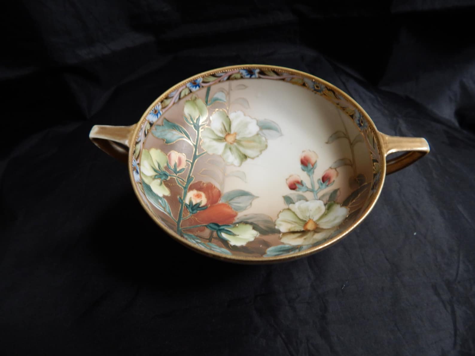Nippon 2 Handled Footed Bowl Beautifully Hand Painted With Large