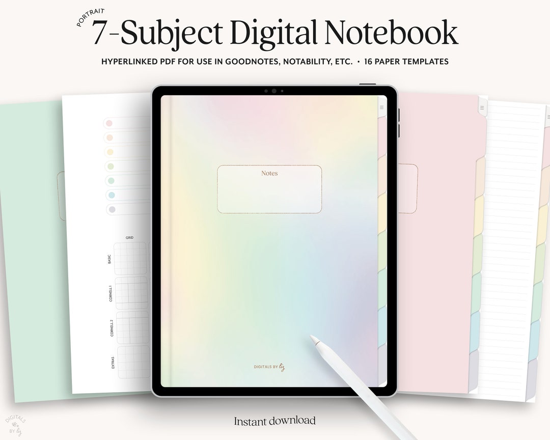 Pastel Rainbow 7-subject Digital Notebook | Portrait Digital Journal ...