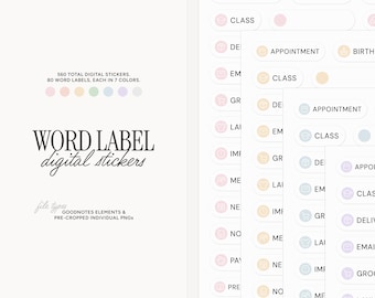 560 Everyday Word Digital Stickers, Pre-cropped PNGs & Goodnotes Elements Collection, Pastel Digital Planner Stickers, Goodnotes Stickers