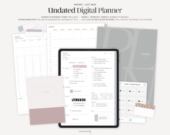 UNDATED Digitale planner, portret ongedateerd agenda, iPad-planner met hyperlink, minimalistische Goodnotes-planner, notabilityplanner niet-gedateerd