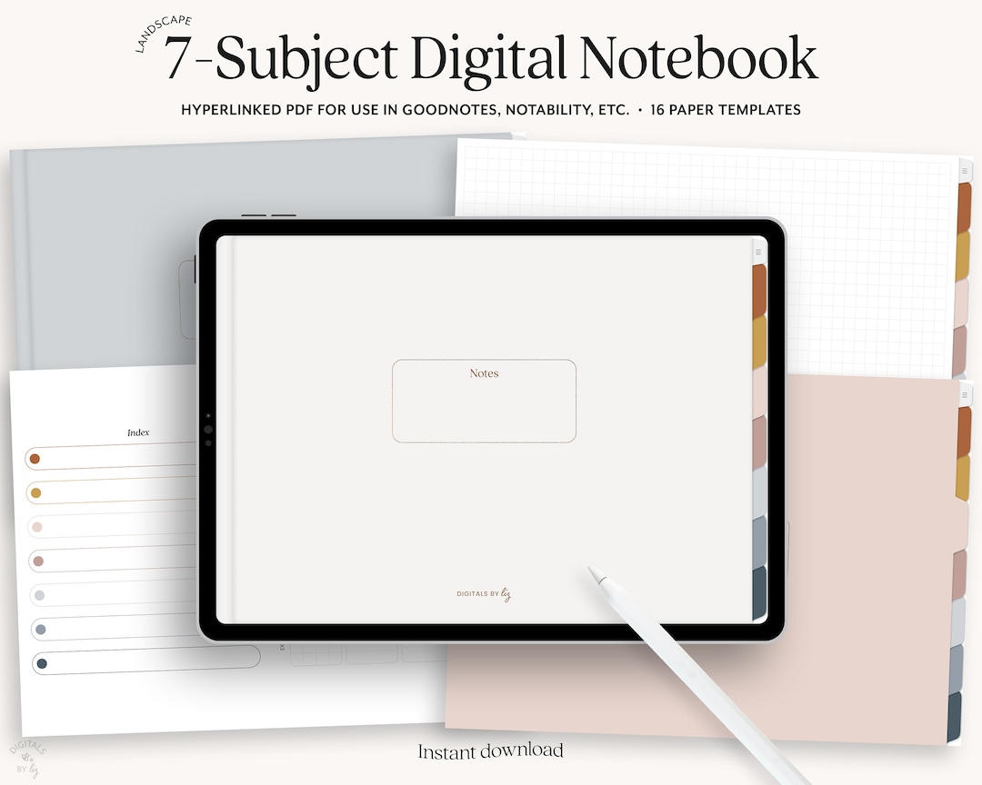 Minimalist 7-subject Digital Notebook With Hyperlinked Tabs | Landscape ...