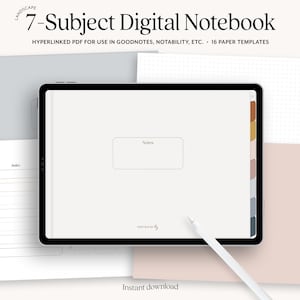 Digital Notebook 7 Hyperlinked Tabs, Landscape Digital Journal, Notability and Goodnotes Notebook, Minimalist Notebook for iPad Notetaking