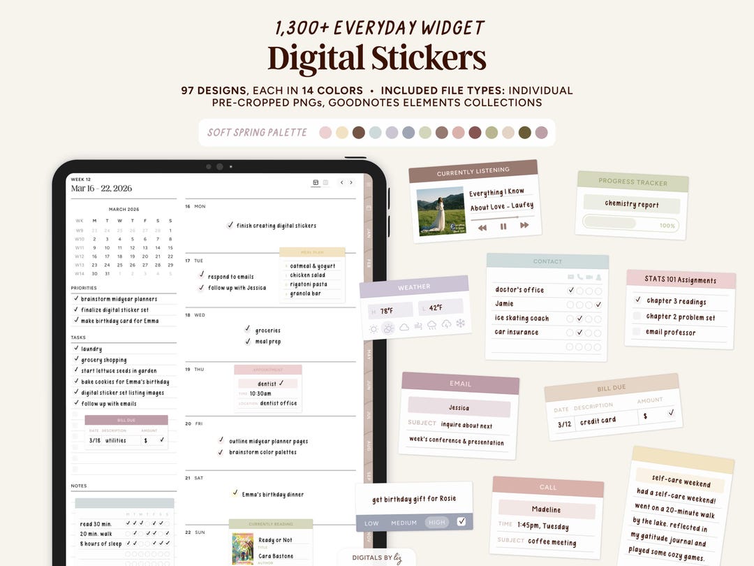 1,300+ Everyday Digital Stickers | Minimalist Digital Planner Widget ...