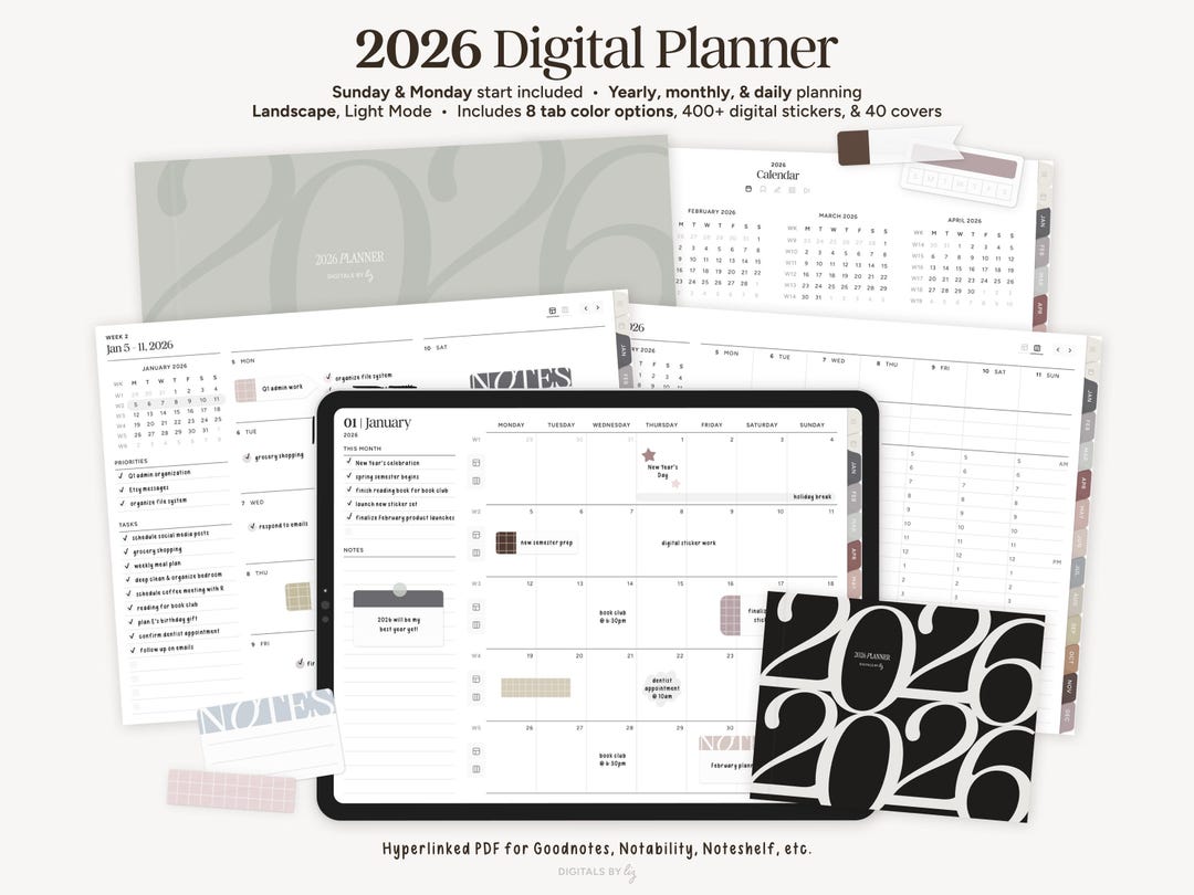2026 Digital Planner, Landscape | Hyperlinked iPad Planner, Goodnotes ...