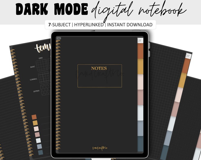 Dark Mode 7-subject Hyperlinked Digital Notebook Dot, Cornells, Grid ...