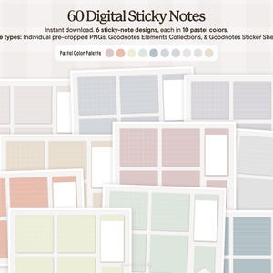 Pastelowe cyfrowe karteczki samoprzylepne | Wstępnie przycięte pliki PNG, arkusz naklejek Goodnotes i elementy Goodnotes | Cyfrowe naklejki Memo Pad do notatek na iPadzie