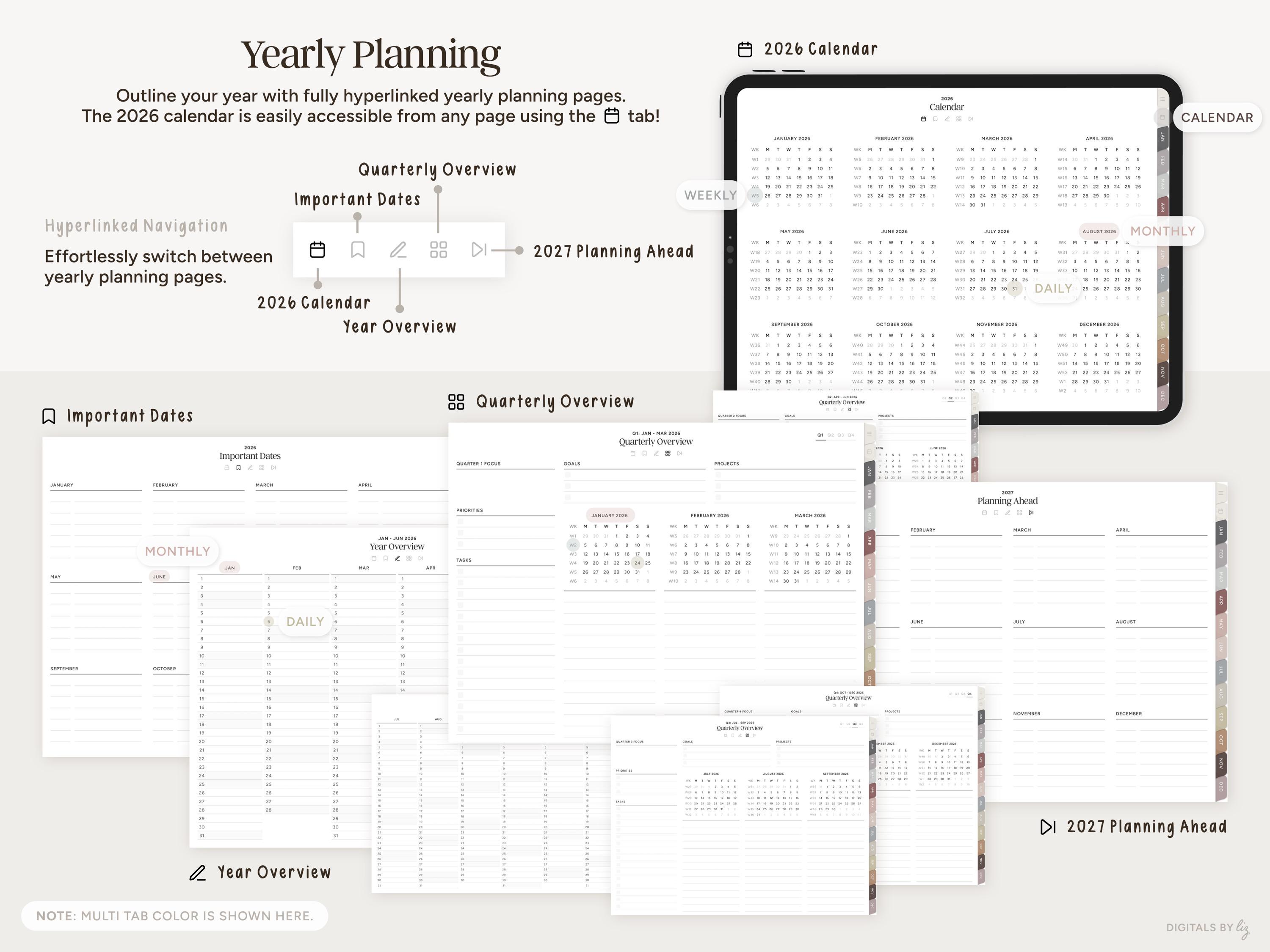 2026 Digital Planner, Landscape | Hyperlinked iPad Planner, Goodnotes ...