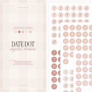 Digitala klistermärken med rosa datumprickar | Förbeskurna PNG, Goodnotes Elements och klistermärkesark | Datumklistermärken för odaterade planerare och bullet journal