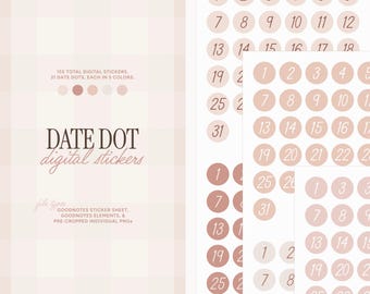 Pink Date Dot Digital Stickers | Pre-cropped Individual PNG&#39;s & Goodnotes Sticker Sheet | Planner Digital Stickers, Bullet Journal Stickers