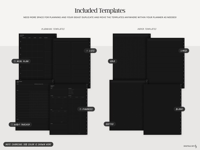 UNDATED Dark Mode Digital Planner, Portrait Undated Agenda, Hyperlinked ...