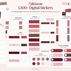 Valentine Digital Stickers, 1300+ Individual PNGs & Goodnotes Elements, Holiday Digital Planner Stickers, February Goodnotes Stickers