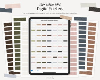 150+ Earthy Neutral Washi Tape Digital Stickers | Pre-cropped PNG ...