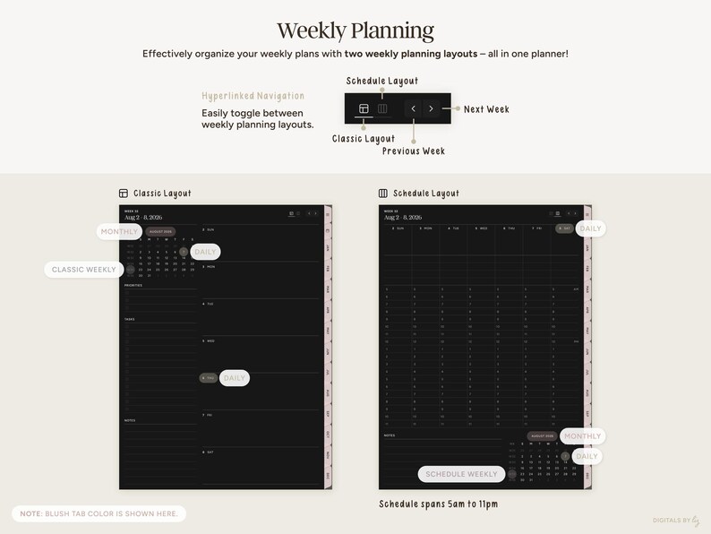 2026 Dark Mode Digital Planner, Portrait | Hyperlinked iPad Planner ...