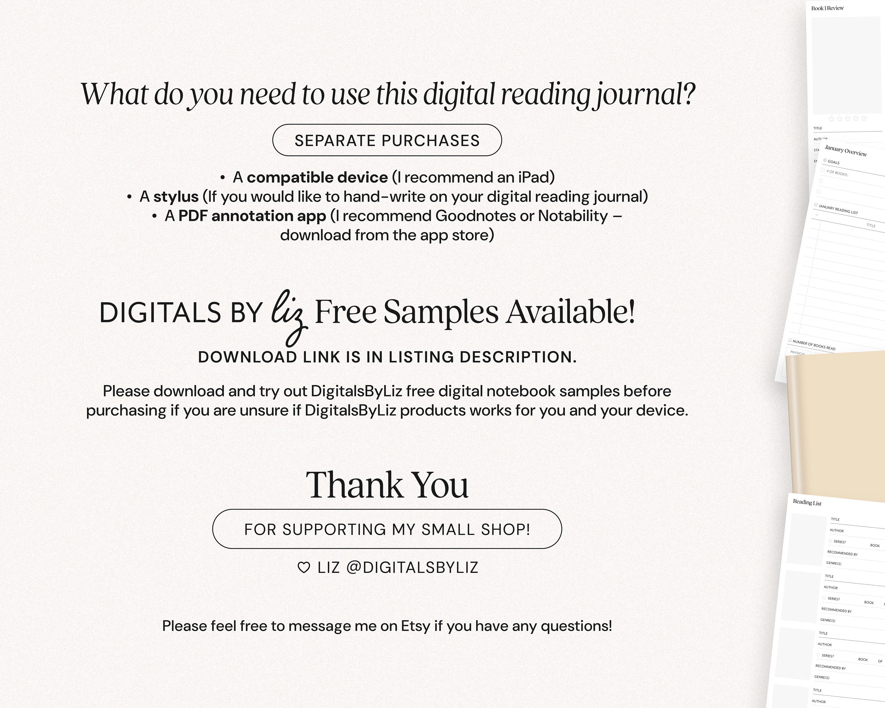 Digital Reading Journal iPad Reading Planner Reading Tracker