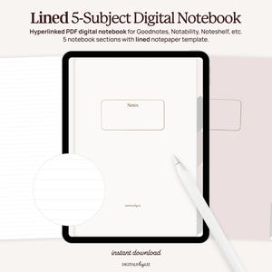 Minimalist LINED 5-Subject Digital Notebook | Digital Journal Template with Hyperlinked Tabs for Goodnotes, Notability, & iPad Note-taking