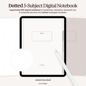 Minimalist DOTTED 5-Subject Digital Notebook | Digital Journal Template with Hyperlinked Tabs for Goodnotes, Notability, & iPad Note-taking