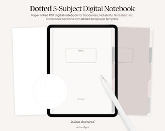 Minimalist DOTTED 5-Subject Digital Notebook | Digital Journal Template with Hyperlinked Tabs for Goodnotes, Notability, & iPad Note-taking