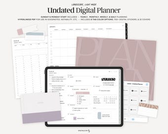ONGEdateerde digitale planner, liggende ongedateerde agenda, gelinkte Goodnotes-planner, Notability-planner, ongedateerde, minimalistische iPad-planner