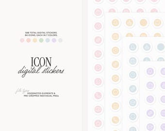588 Everyday Icon Digital Stickers, Pre-cropped PNGs & Goodnotes Elements Collection, Pastel Digital Planner Stickers, Goodnotes Stickers