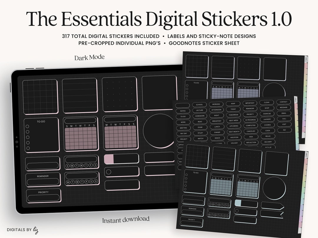 317 Digital Stickers (dark Mode) | Pre-cropped Png's & Goodnotes ...
