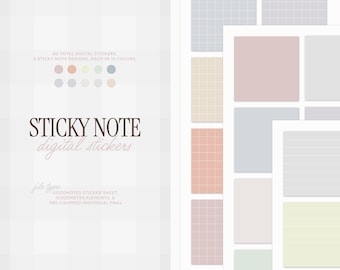 60 Digital Stickers | Pre-cropped PNG's & Goodnotes Sticker Sheet |  Goodnotes and Notability Planner/Journal/Student Pastel Sticky-Notes